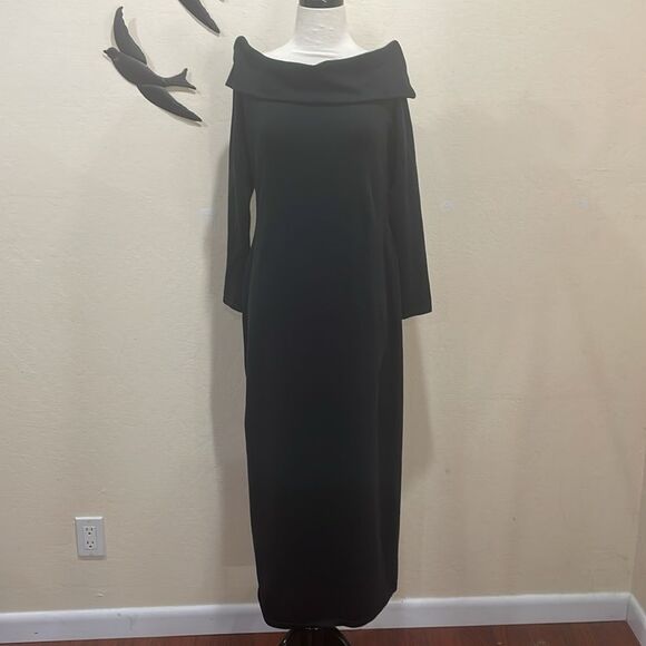 NEW! Peruvian Connection Black Pima Cotton Portrait Collar Long Sleeve Dress - M - Picture 4 of 12